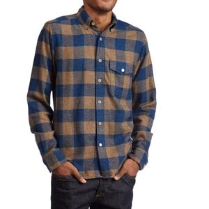 ROWM Men's Brown Blue Plaid Long Sleeve Button Down Shirt Sz Lg